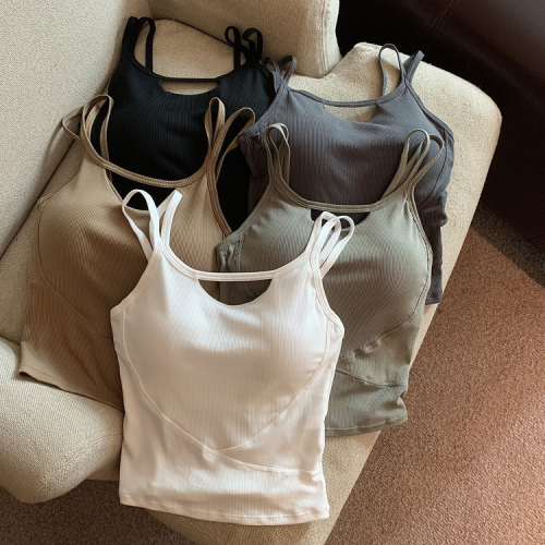 一体式胸垫甜辣设计感小心机双肩带吊带背心别致美背打底