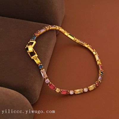 Korean Colorful Contrast Color Zircon Bracelet Retro Trendy Design Bracelet Ins Style Fashion Ornament