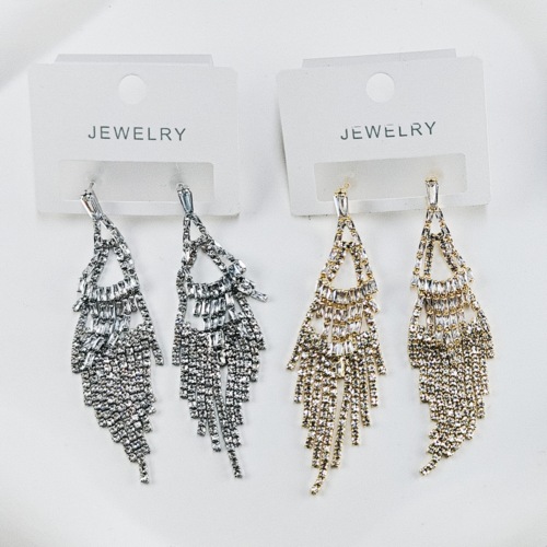 europe and america cross border popular flash rhinestone eardrops long fringe wedding earrings ear studs long earrings new wave ear