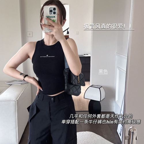 early autumn new solid bottom cup mid-length vest round neck wide shoulder casual versatile outerwear women‘s underwear