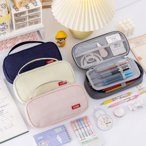 手提大容量铅笔袋学生文具收纳袋韩版简约多功能双层文具收纳