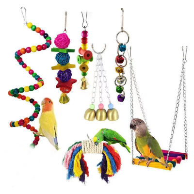 7-Piece Set Parrot Toys Bird Cage Accessories Suspension Bridge Beads Ladder Bell String Vine Bal String