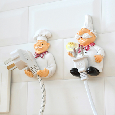 Cartoon Power Cord Storage Rack Creative Home Plug Organizing Bracket Kitchen Chef Plug Hook Strong Sticky Hook