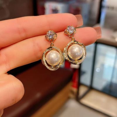 925 Silver Needle Elegant French Pearl Stud Earrings Korean Style New Vintage Earrings Temperament Entry Lux Micro Inlaid Beads Earrings