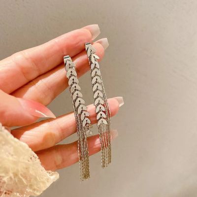Silver Needle Chain Wheat Tassel Earrings Fashionable Elegant New High-Grade Earrings Elegant Niche Design Earrings