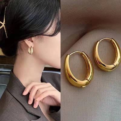 New Elegant Glossy Metal U-Shaped Earrings Geometric Ellipse Ear Ring Retro Women's Earring Accessories Wholesale