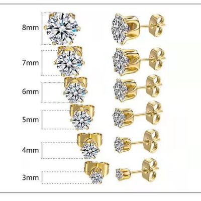 Amazon Hot 316 Stainless Steel Six-Claw Inlaid round White Zircon Stud Earrings Titanium Steel Piercing Jewelry