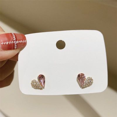Cute Crystal Diamond Love 925 Silver Stud Earrings South Korea Simple and Compact Graceful and Fashionable Niche High-End Earrings