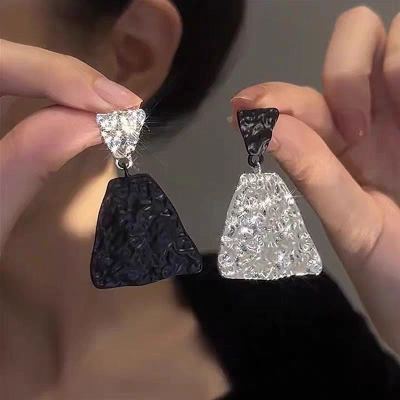 925 Pleated Triangle Geometric Earrings Niche Design Unique Earrings New Popular High Sense Graceful Earrings