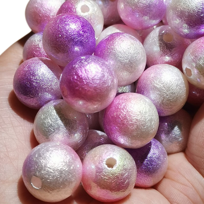 Colorful Two-Color Pearl Wrinkle Acrylic round Beads Uv through Hole round Beads Diy Keychain Mobile Phone Chain Loose Beads Accessories