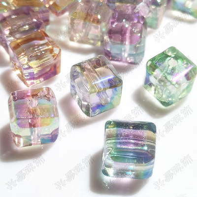 12mm Transparent Straight Hole Acrylic Uv Colorful Faceted Square Sugar Beads Diy Mobile Phone Charm Beaded Bracelet Accessories