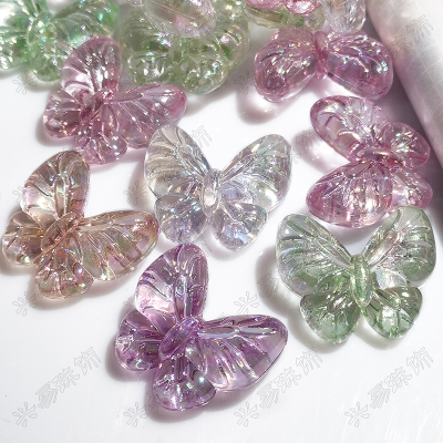 22x26mm Transparent Acrylic AB Plating Color Three-Dimensional Fat Butterfly Diy Handmade Mobile Phone Charm Beaded Loose Beads Accessories