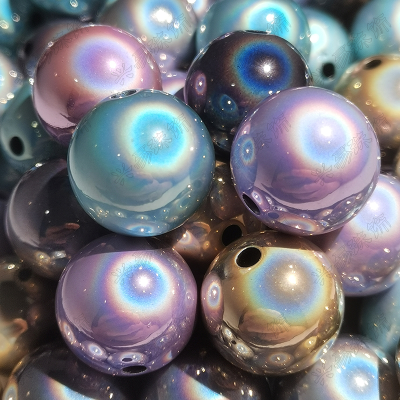 16mm Bulb Beads Reflective Sweet Cool Personality round Straight Hole Dream Beads Diy Handmade Mobile Phone Charm Accessory Scattered Beads