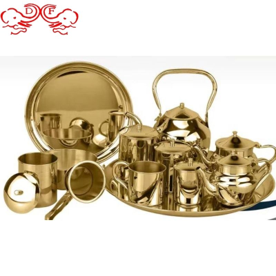 Df99223 Teapot 12 Pieces Set Tea Set 18K Gold Plating Tea Set Kitchen Hotel Supplies