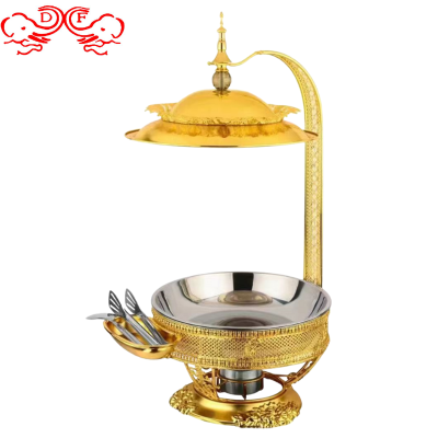 Df68093 Stainless Steel Golden Alcohol Stove Hot Pot Hanging Cover Hotel Restaurant Buffet Stove Insulation Heating Container