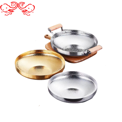 Df99040 Stainless Steel Bar Tripod Flat Frying Pan Seafood Plate Stainless Steel Plate Kitchen Hotel Supplies