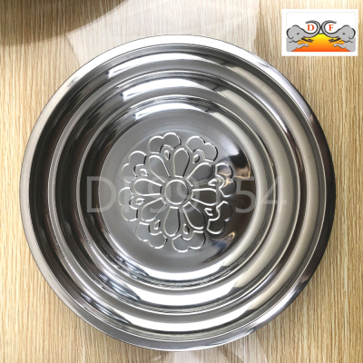 Df99154 Stainless Steel round Plate Bottom Embossing Series Deepening Plate Dishes Platter Kitchen Hotel Supplies