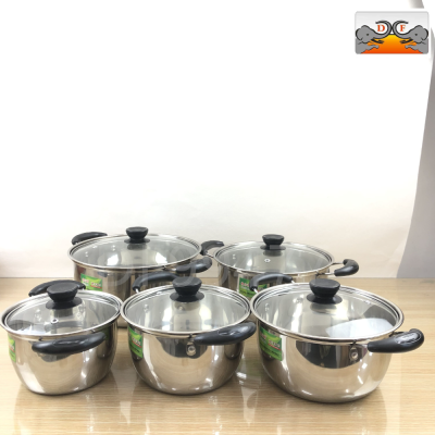 Df99477 Stainless Steel Two-Ear Five-Piece Soup Pot Glass Cover Cooking Noodle Pot Pot Set Milk Pot Kitchen Hotel Supplies