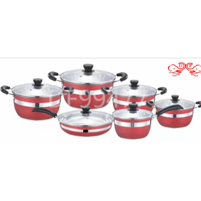 Df99477 Stainless Steel Pot 12-Piece Set Pot Soup Pot Milk Pot Wok Frying Pan Instant Noodle Pot Kitchen Hotel Supplies