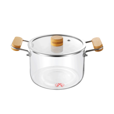 Df99560 Double Handle Milk Pot Soup Pot Wooden Handle Kitchen Hotel Supplies Instant Noodle Pot Hot Pot Cooking Noodle Pot Milk Pot Glass