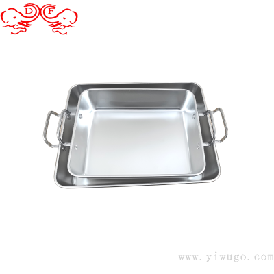 Df99251 Stainless Steel Japanese-Style Square Plate Deepening Stainless Steel Plate Square Plate Fixed Ear Towel Plate with Ear Tray