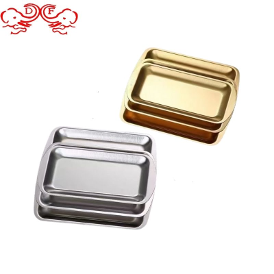 Df99251 Stainless Steel Plate Rectangular Plate Hotel Restaurant Golden Snack Dim Sum Plate Barbecue Barbecue Plate