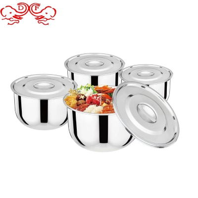 Df99141 Stainless Steel Storage Pot Thick Multi-Purpose Basin with Lid Oil Basin Egg Pots Seasoning Jar Soup Pot Five-Piece Set