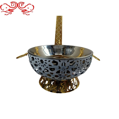 Df68093 Stainless Steel Buffet Stove round with Lid Alcohol Heating Rotating Golden Buffet Pot Constant Temperature Hanging Pot