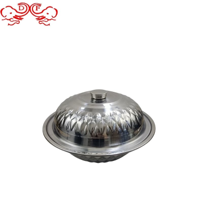 Df99131 Stainless Steel Basin Mild Luxury Retro with Lid Plate Pattern Diamond Cover Tribute Plate Embossed Basin Plate with Lid