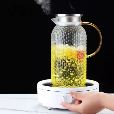Df99560 Cold Water Bottle Large Capacity Rice Grain Hammer Pattern Water Pitcher High Temperature Resistant Borosilicate Cool Boiled Water Jug Juice