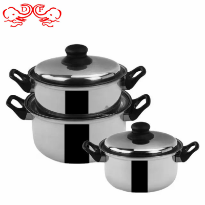 Df68735 Stainless Steel Pot Set Steel Handle Binaural Pot Set Gift Set Steamer with Lid Soup Pot Combination