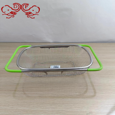 Df99646 Retractable Basket Household Stainless Steel Square Sink Drain Basket Fruit and Vegetable Washing Basket Water Filter