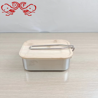 Df99033 304 Stainless Steel Lunch Box Outdoor Bamboo Chopping Board Cover Bento Box Camping Barbecue Portable Lunch Box