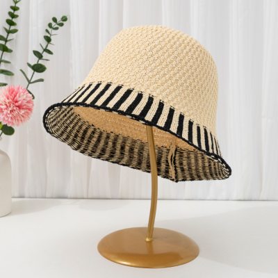 2023 New Japanese Minority Bell Type Contrast Color Series Bucket Hat Women's Summer Bucket Korean Style Face-Looking Straw Hat