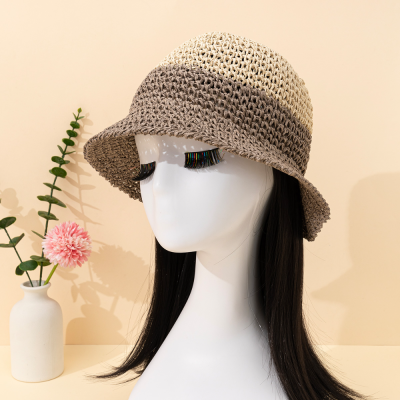 2023 New Color Matching Japanese Minority Bell Type Bucket Hat Women's Summer Bucket Korean Style Face-Looking Straw Hat