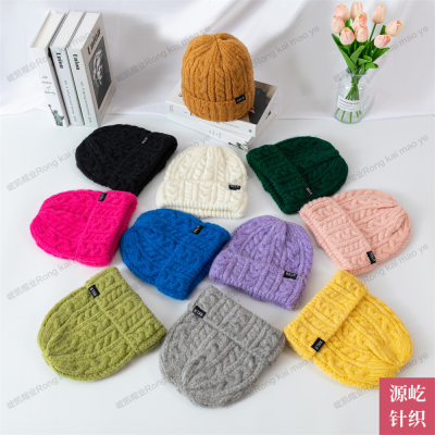 Thick Woolen Cap Women's Autumn and Winter Ins Style All-Match Big Head Circumference Knitted Hat Winter Thicken Thermal Ear Protection Beanie Hat