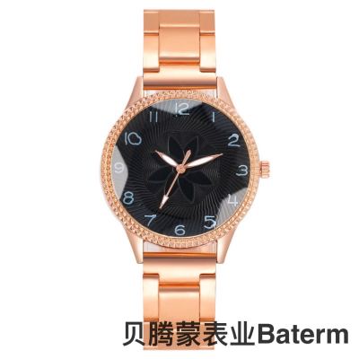 New Small Flower Digital Women's Steel Strap Watch Quartz Wrist Watch Korean Rose Gold Flower Fashion Watch