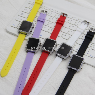 Cross-Border Fashion Square Diamond Color Silicone Button LED Watch Trend LED Display Student's Watch Watch
