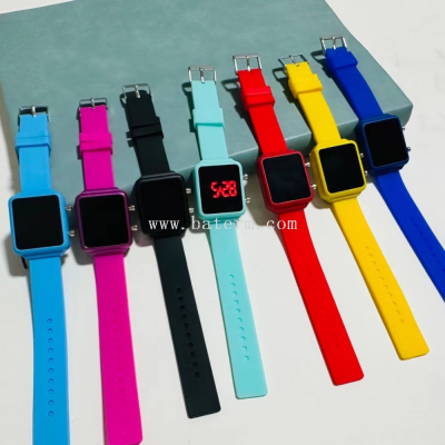 Cross-Border Fashion Square Color Silicone Button LED Watch Trend LED Electronic Watch Student's Watch Watch