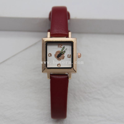 Korean Fashion Exquisite Camellia Small Square Watch Simple Graceful and Petite Flower Women's Watch Internet Celebrity 