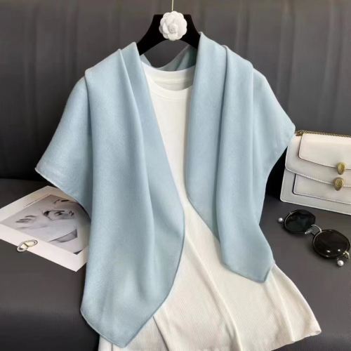 foreign trade spring， summer， autumn and winter women‘s scarf 90*90 cotton and linen linen square scarf closed toe scarf plain candy color small shawl