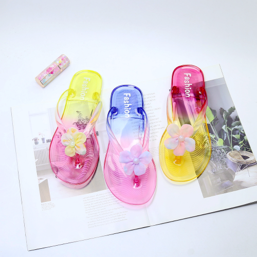 [spot] korean style flip-flops women‘s summer outdoor crystal jelly transparent sandals gradient color flip-flops