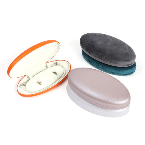 高档幻影PU皮珍珠盒子椭圆形丽丝绒珠宝盒项链耳钉套装收纳展示盒