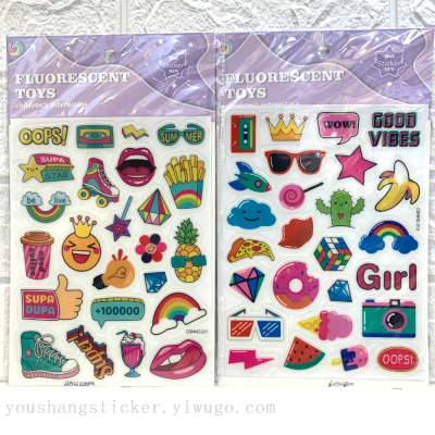 Cdhhc Super Thick Self-Adhesive Bottom Glow Sticker Series Korean Cartoon Children's Decorative Room Glow Sticker