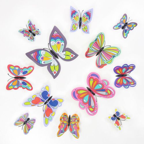厂家直销外贸 3D卡通蝴蝶装饰 英文磁铁加胶 蝴蝶套装 冰箱装饰