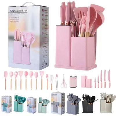 Silicone Kitchenware Set 19-Piece Knife Combination Set Storage Container Straw Colorful Suit Knife Holder Storage Rack