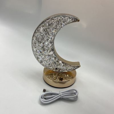Light Luxury Metal Moon Table Lamp Children Girl Birthday Gift Ambience Light Touch Three-Color Decoration Small Night Lamp