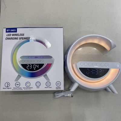 Large G Audio Bluetooth Speaker White Noise Clock Display Wireless Charging Desktop Colorful Ambience Light