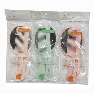 Color Plastic Handle Mirror Hand-Held Cosmetic Mirror Comb Combination Set