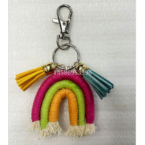 nordic style ins rainbow pendant handmade cotton braided keychain tassel bag car pendant female ethnic style